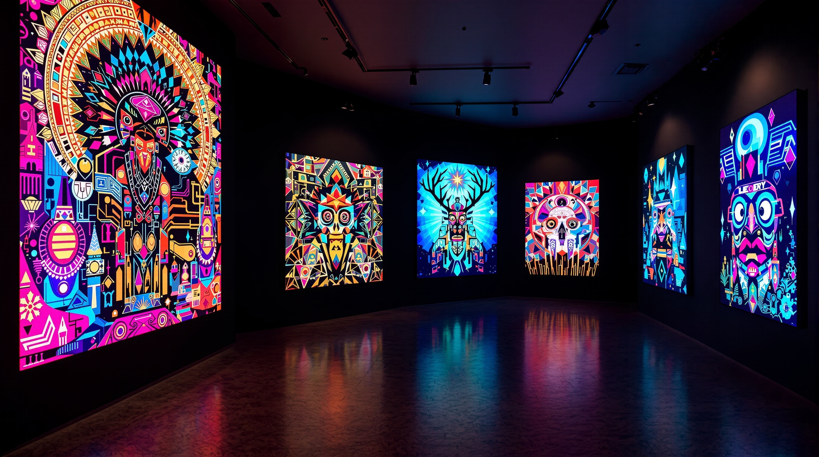 Gallery exhibition of Buffy Sainte-Marie digital paintings — Indigenous visual traditions expressed in luminous digital form
