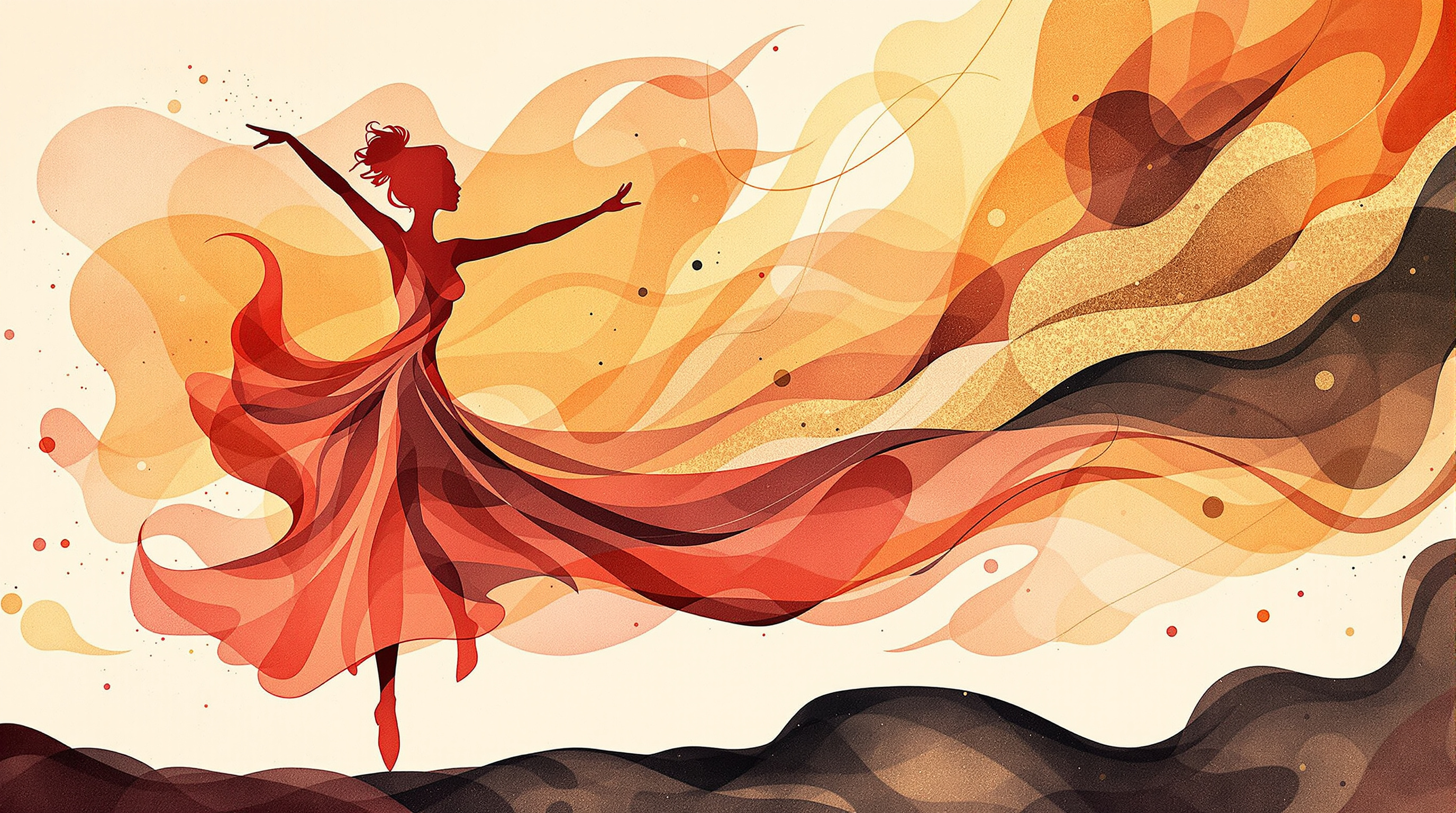 Abstract dancer-to-musician transformation illustration, inspired by the 1971 album She Used To Wanna Be A Ballerina